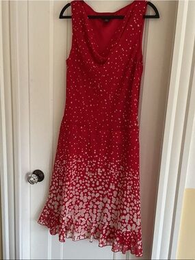 Liz Claiborne Red Sleeveless Cowl-Neck Polka Dot Midi Dress